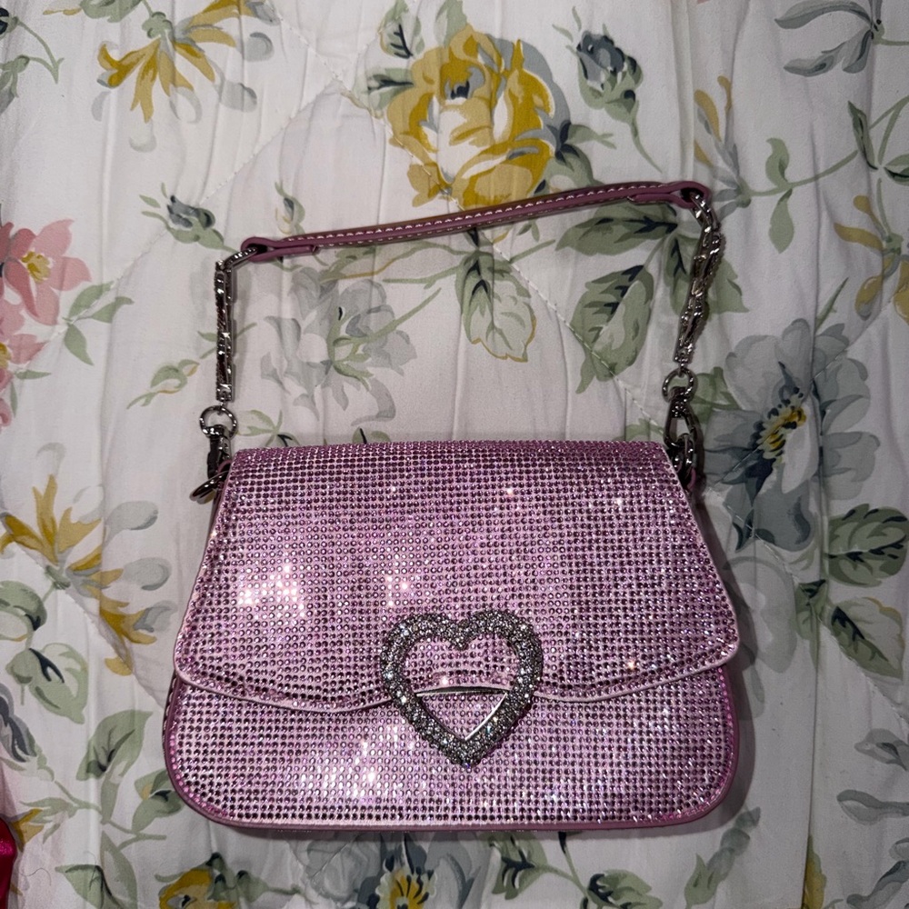 Aldo Pink Rhinestone Heart Shoulder Bag